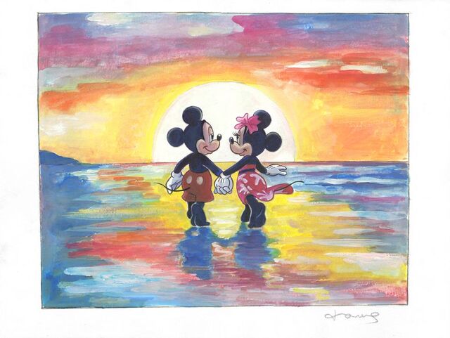 Mickey & Minnie Mouse Sunset on the Seine at Lavacourt